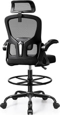 Drafting Chair, Tall Office Chair for Standing Desk, Ergonomic High Back with Headrest, Lumbar Support, Foot Ring and Flip-up Armrests, Black