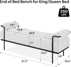 SOFTHION Entryway Bench End of Bed Bench 61.2",Modern Upholstered Bench Ottoman,Corduroy Paded Footrest Stool with Metal Legs for Living Room, Foyer Mudroom Hallway,White