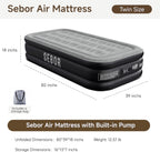 Sebor Air Mattress Twin with Built-in Pump 18", Comfortable Self-Inflating Air Mattress with High-Speed Pump, Durable Blow Up Mattress Twin with Storage Bag for Guests, Camping, Travel