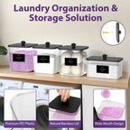 COAZEX 3+1 Pack Clear Laundry Pods Container & Dryer Sheet Holder, Plastic Square Laundry Room Organization and Storage Jars with Black Lids, Scoops & Labels for Detergent, Powder, Dryer Balls