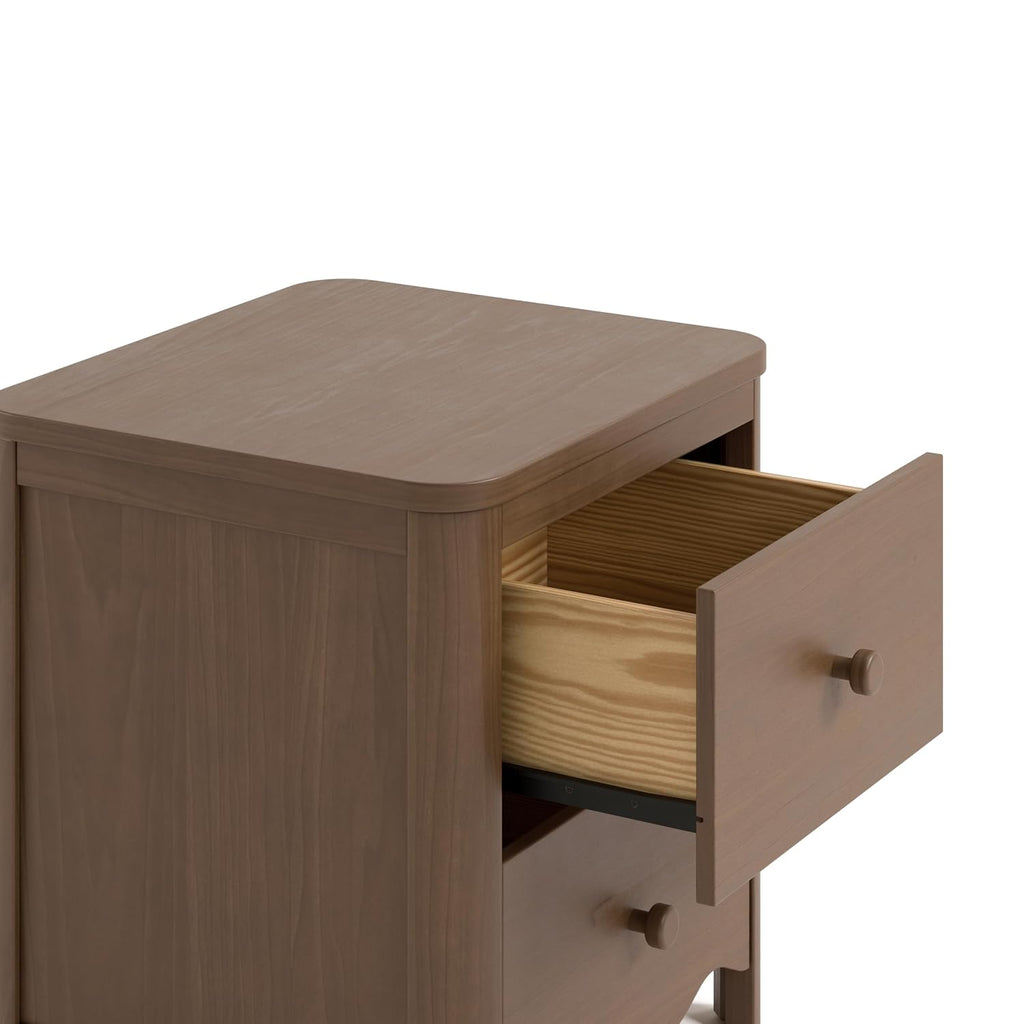 Storkcraft Casablanca 2 Drawer Nightstand, Hazelnut | GREENGUARD Gold Certified, Storage for Kids Bedroom, Premium Wood Nightstand with Iconic Wave Detailing and Rounded Posts