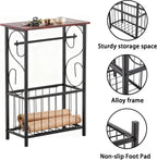 PARISLOFT Bathroom Narrow Side Table Organizer,Toilet Paper Holder Stand with Roll Dispenser & Magazine Rack, Metal Frame with Wood Top for Bathroom Organization, Coffee Color