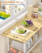 Kitchen Island with 3 Shelves, Rolling Kitchen Cart with 6 Hooks and Protective Shelf, Microwave Stand on Lockable Wheels, Bakers Rack Coffee Bar for Dining, Living Room, Outdoor, Metal Frame, White