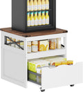 YATINEY Mini Fridge Stand with Storage, Refrigerator Stand with Mobile Drawer, Mini Fridge Cabinet for Heavy Microwave Stand, Mini Fridge Cart for Dorm, Bedroom, Kitchen,White and Walnut HB50WH