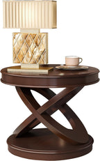 Retro Coffee Table Sets 3 s, Wood Living Room Table Set Include 44" Oval Coffee Table, Round End Table Set of 2, Walnut
