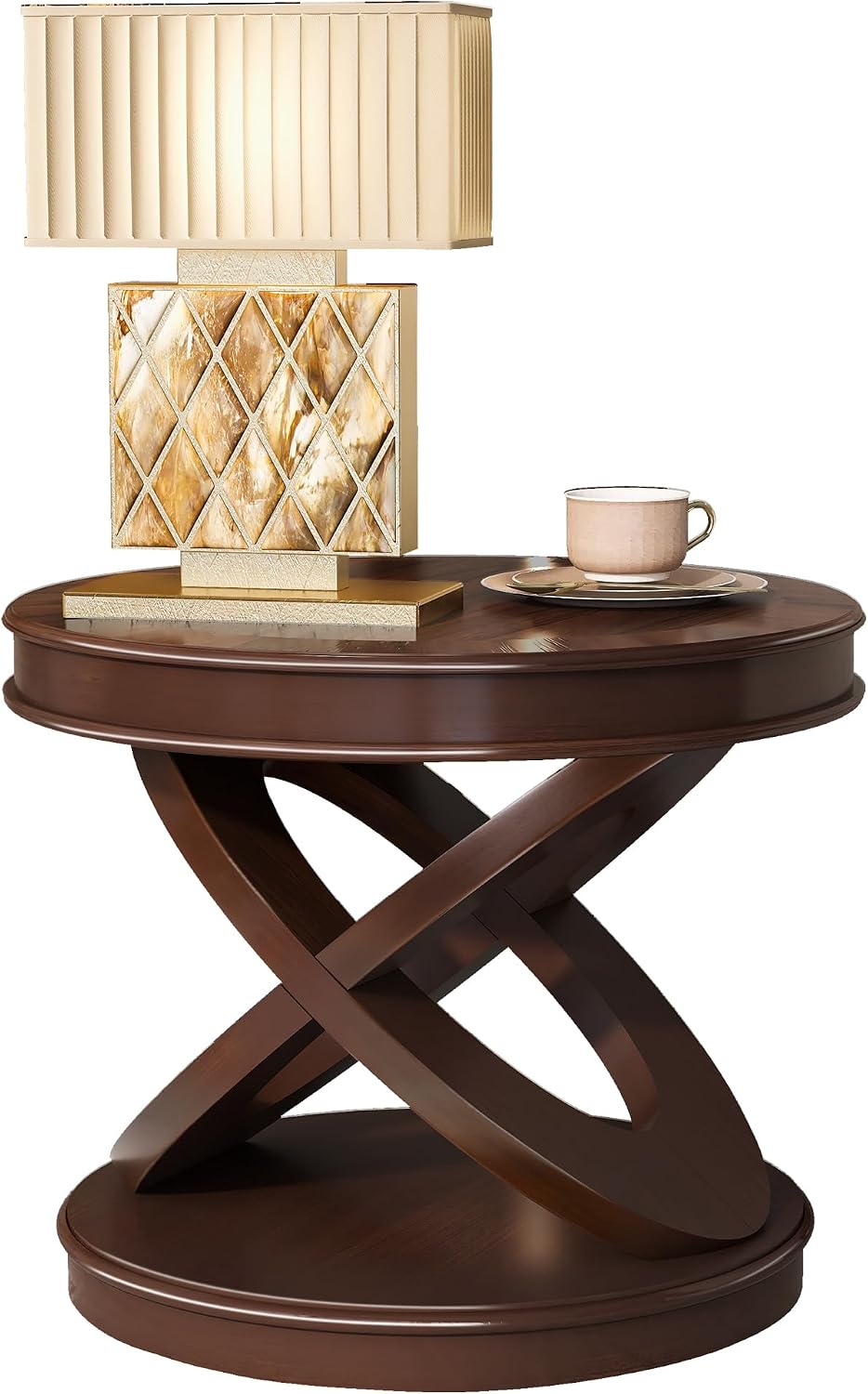 Retro Coffee Table Sets 3 s, Wood Living Room Table Set Include 44" Oval Coffee Table, Round End Table Set of 2, Walnut