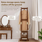 Freestanding Coat Rack Solid Wood with 2 Shelves & 5 Hooks, Heavy Duty Hall Tree for Hanging Clothes, Hats & Accessories – Hallway Bedroom Storage