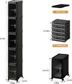 5-Tier Tall Narrow Slim Bathroom Storage Cabinet, Black | Tool Free Assembly, Adjustable shelves, Fits for Narrow Spaces, Lockable Wheels, Magnetic Clear Door