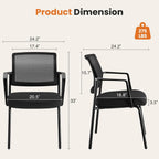 DUMOS Black Stackable Arm Reception Chairs with Mesh Back and Upholstered Fabric Cushion, Sturdy Metal Frame, Easy to Store and Use, Perfect for Indoor and Outdoor Spaces, 2 Chair