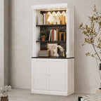 71 Inch Tall Storage Cabinet with LED Lights, Freestanding Pantry Cabinet with Double Doors and Adjustable Shelves, Roman Column Bookcase for Kitchen Dining Room Living Room