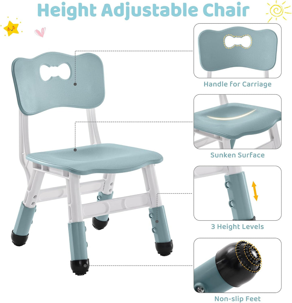 DOREROOM 4 in 1 Kids Table and 2 Chairs Set with Storage, Toddler Table and Chair Set for Kids Ages 3-10, Graffiti & Building Blocks Double-Sided Tabletop (Grayish Blue, 2 Chairs)