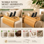 Bamboo Sofa Armrest Tray - Foldable Couch Arm Tray with Cup Holder - 2 in 1 Anti-Slip Sofa Armchair Caddy Table for Drinks, Phone, TV Remote, Snacks
