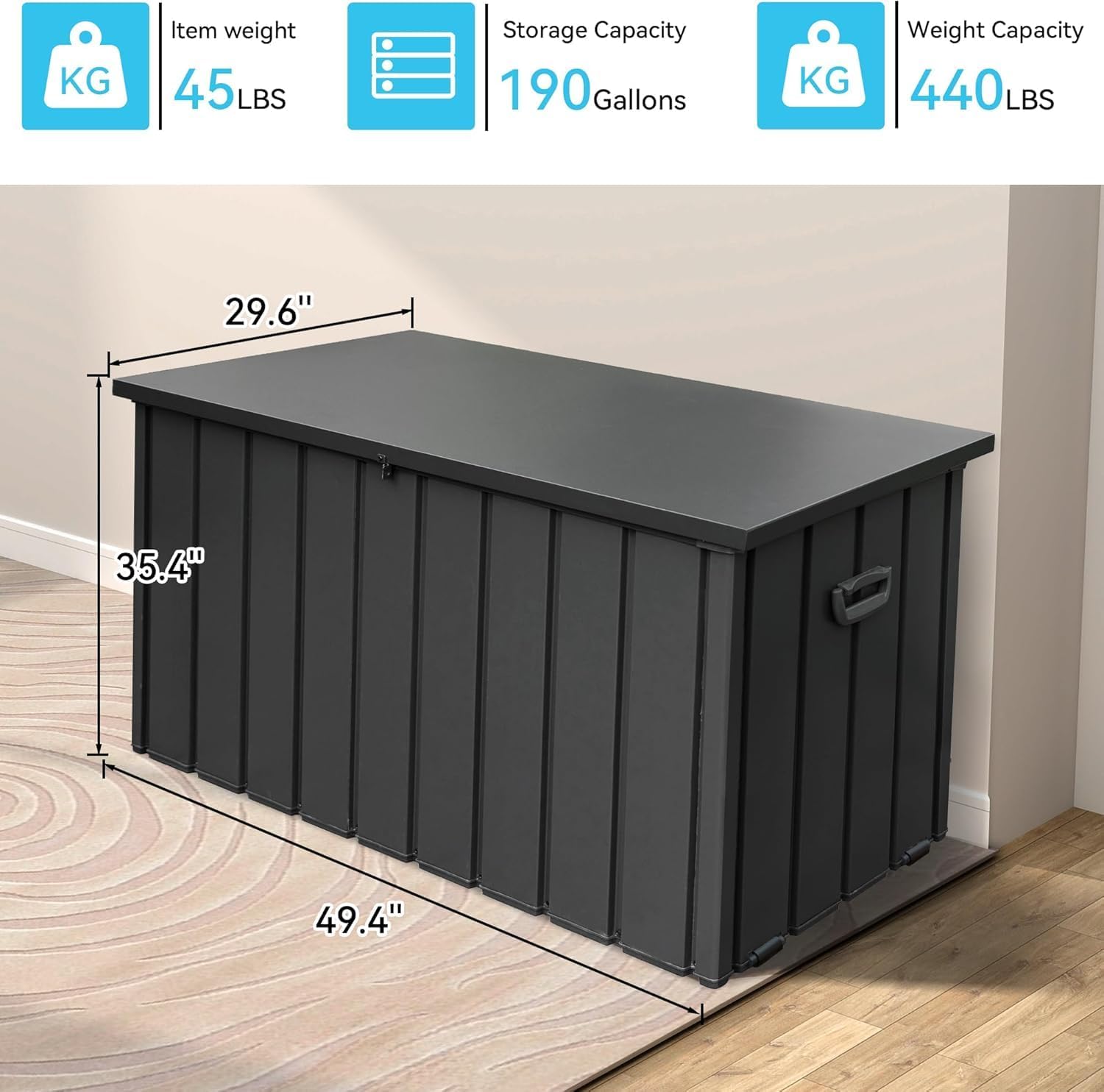 Galvanized Steel Outdoor Storage Box Lockable Bench with Hydraulic Lid Wheels for Patio Backyard Pool Cushions Tools Package Storage (Dark Brown)
