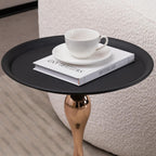 15.7" Round Side Table Gold Metal Pedestal, Hourglass Mermaid Tail Art Deco End Table, Modern Minimalist Accent Drink Martini Table for Small Spaces, Living Room Apartment Cafe (Black)