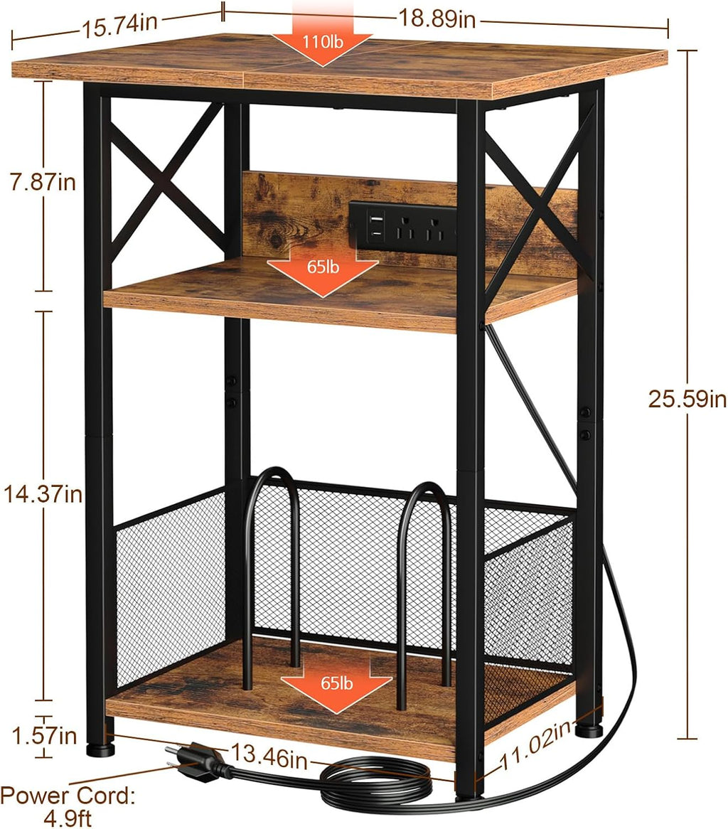 AMHANCIBLE C Shaped End Table，Large Turntable Stand with Storage Cabinet