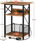 AMHANCIBLE C Shaped End Table，Large Turntable Stand with Storage Cabinet