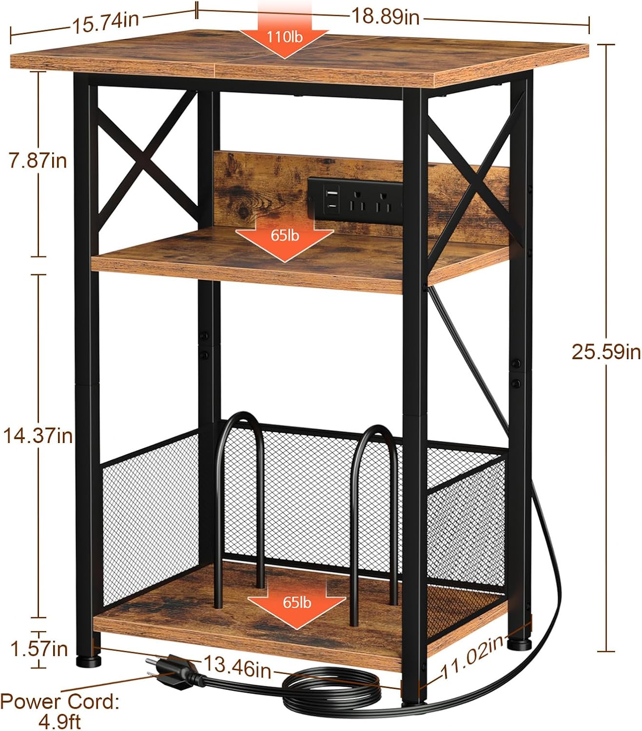 AMHANCIBLE C Shaped End Table，Large Turntable Stand with Storage Cabinet