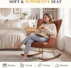 CIMOTA Nursery Rocking Chair, Faux Leather Upholstered Glider Chair with High Wingback, Nursery Rocker with Solid Wood & Metal Frame, Comfy Lounge Accent Chair for Living Room/Bedroom/Nursery, Brown