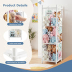 DUMOS Stuffed Animal Storage, 54In Large Stuffed Animal Holder, Plushies Storage with Solid Wood Base&Elastic Cord, Space Save Zoo Toy Organizers for Playroom Bedroom Nursery White