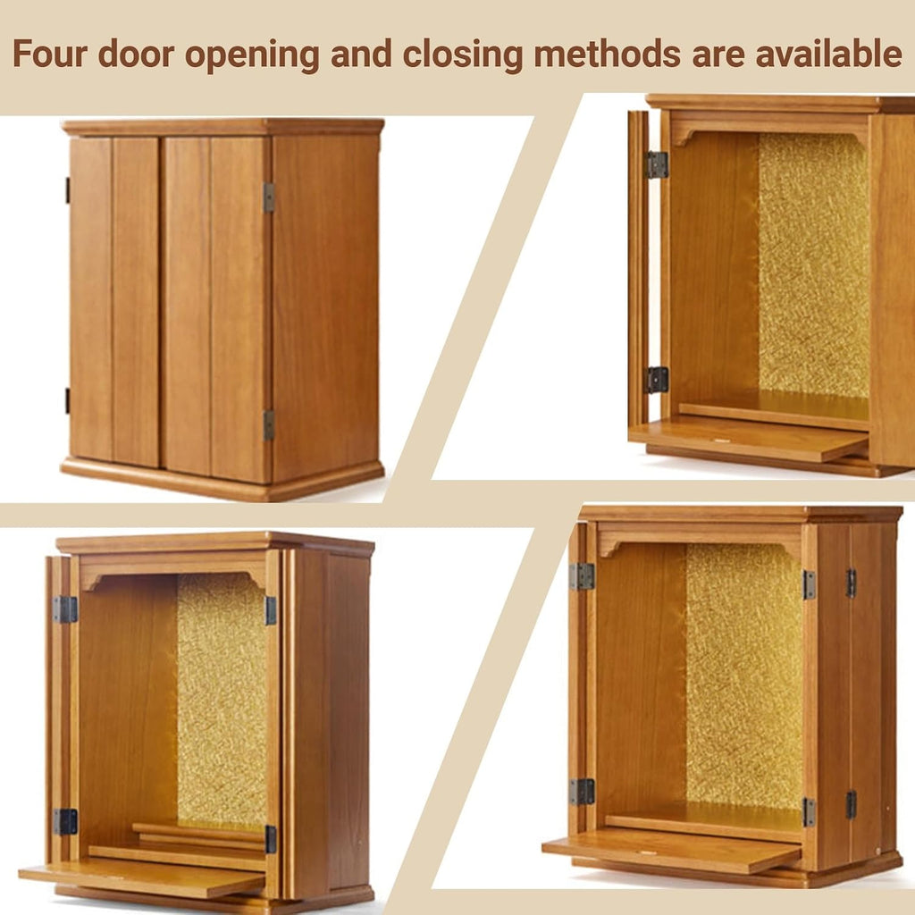 Solid Wood Buddha Altar Shelf Niche with Pull-Out Storage Panel Buddhist Display Cabinet with doors Meditation Table for Pooja and Incense Tribute(Black walnut color,31*27*43cm/12.2*10.6*16.9in)