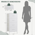 4 Drawers Dresser for Bedroom Fabric Storage Tower with Wooden Top | Steel Frame Tall Chest of Drawers for Closet, Entryway, Dorm, White
