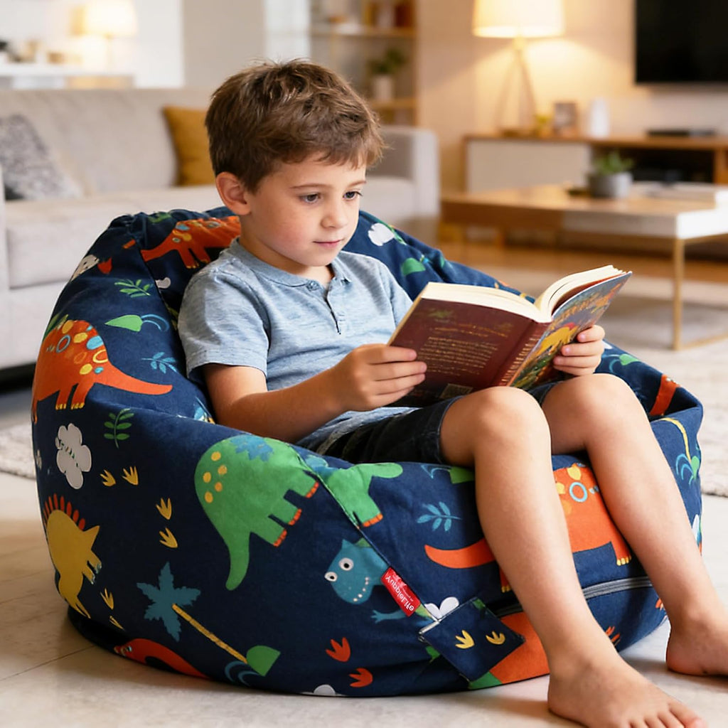 YuppieLife Kids Storage Bean Bag Cover（No Filling）Toy Organizer|Carrying Handle Sofa|Available for Kids and Teenager|Cuddle Chair|Machine Washable and Durable（27“,Dinosaur）