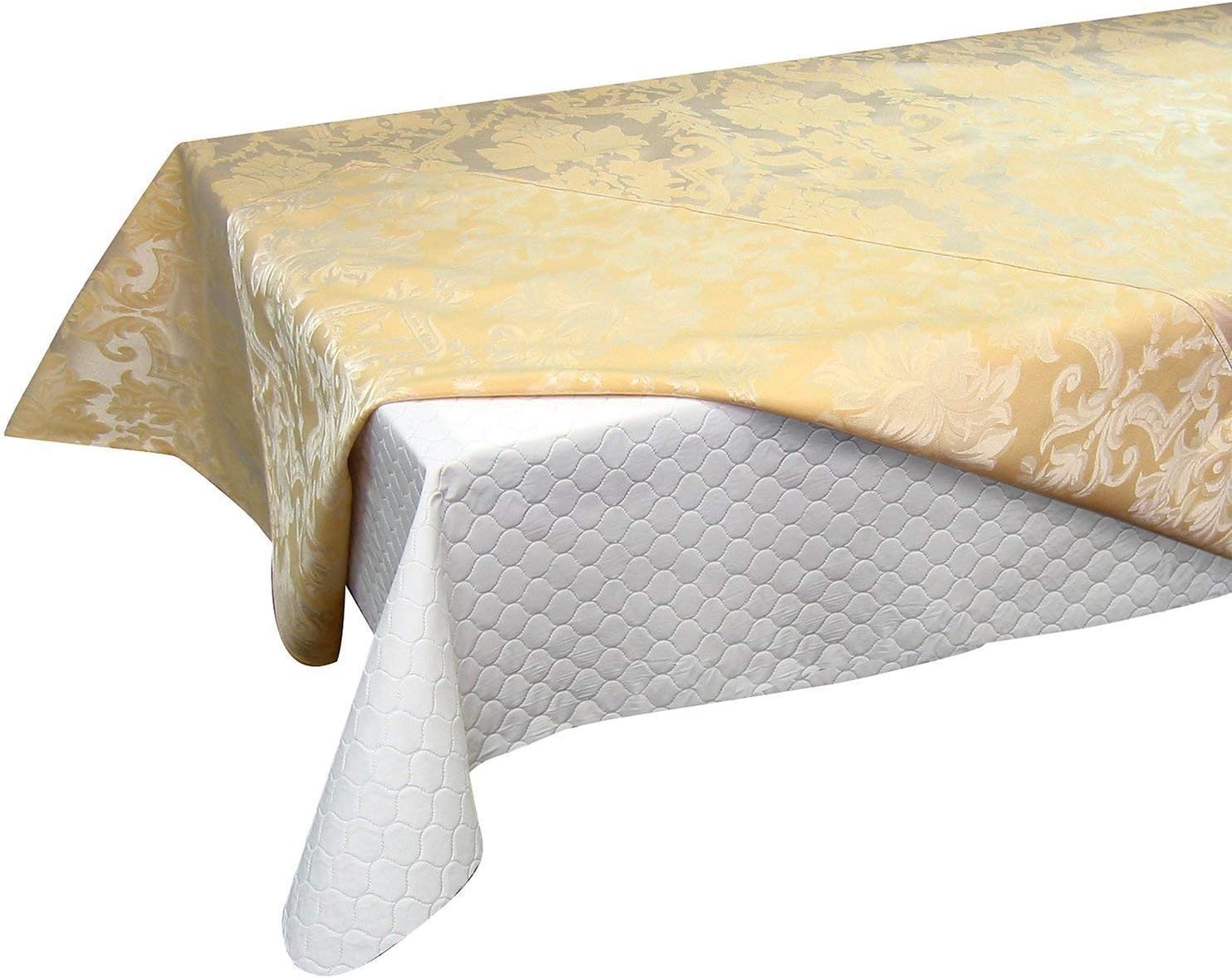 LAMINET Table Protector for Dining Room Table Quilted Table Pads 52x108 | Quilted, heavy-duty cover protects wood surfaces; this non-slip oblong table pad can be easily customized to fit.