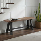 Adam 48-Inch Rustic Industrial Solid Wood Entryway Bench with Distressed Black Sawhorse Legs – Sturdy Accent Seating for Living Room, Mudroom, Dining Room, and Laundry Room by Alaterre Furniture