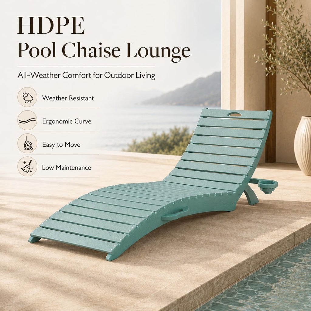 Kingdura Folding in-Pool Lounge Chairs, Anti-Floating HDPE Pool Lounger, Pre-Assembled Outdoor Chaise Lounge with Cup Holder & Handles, 330LBS Capacity for Poolside, Sun Deck, Beach, Light Blue