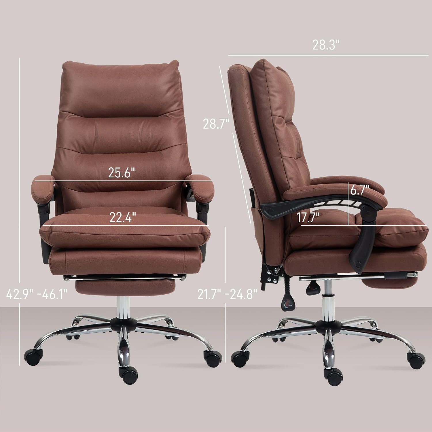 Comfort Premium Microfiber Reclining Heated Massage Office Chair Double Layer Footrest Swivel Wheels Integrated Coffee Color