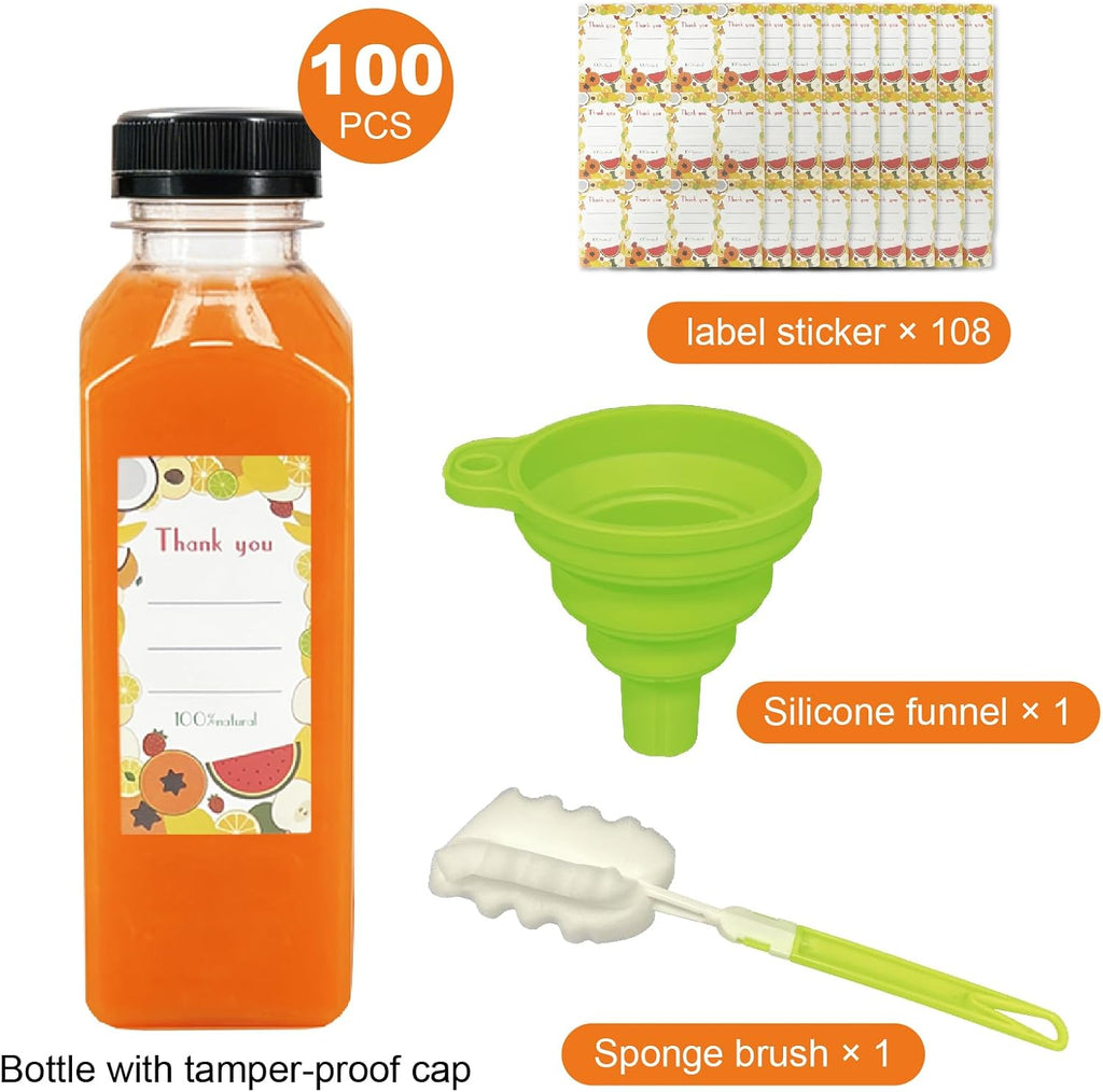 100pcs 16oz Plastic Juice Bottles with Caps, Reusable Juice Containers with Lids for Juice, Milk, Smoothies and Other Beverages
