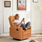 Swivel Rocker Recliner Chair, 360 Degree Glider with High Backrest & Padded Armrests, Manual Rocking Recliner for Nursery, Living Room, Bedroom, Small Spaces, Brown-v