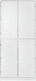 Farmhouse Kitchen Pantry Cabinet with 8 Door Shelves, Curved Tall Storage Cabinet with Adjustable Shelves and Hidden Drawer, Wood Cupboard for Kitchen, Dining Room, Bathroom (White)