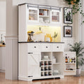 71" Pantry Bar Cabinet with Internal Storage Rack,Kitchen Cabinet with Hutch,Sliding Door, Power Outlet, Pegboard, Wine & Glasses Rack, 3 Drawers, Coffee Bar Storage Cabinet