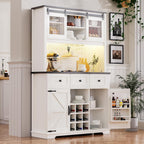71" Pantry Bar Cabinet with Internal Storage Rack,Kitchen Cabinet with Hutch,Sliding Door, Power Outlet, Pegboard, Wine & Glasses Rack, 3 Drawers, Coffee Bar Storage Cabinet