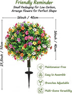 27.5" Artificial Boxwood Topiary Ball Trees with Colorful Flowers with Round Spike, Set of 2 UV Resistant Fake Bushes Outdoor Shrubs for Front Porch Planters, Weatherproof Faux Greenery Plants Decor