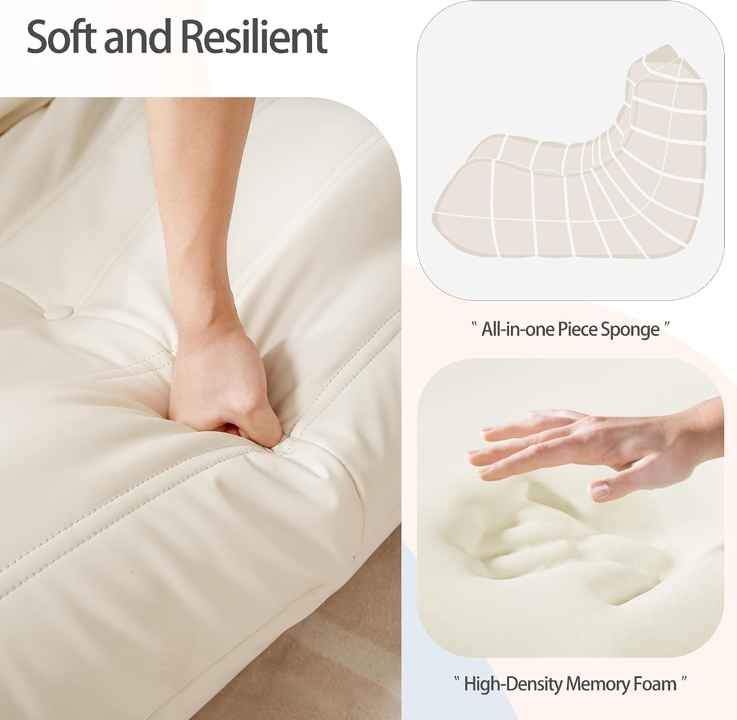 Morden Fort Big Bean Bag Chair for Adults, Faux Leather Bean Bag Sofa, Memory Foam Lounge Chairs with Ergonomic Design, Lazy Togo Chair for Living Room, Bedroom, Dorm, Office(White)