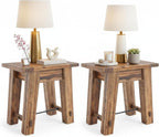 Alaterre Furniture Durango 27-Inch Solid Wood Side Table – Set of 2 Heavy-Duty Industrial End Tables with 100lb Capacity for Living Room, Bedroom, or Office (Natural Grain Lacquer Finish)