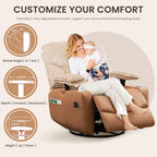 SUNWAVE Power Nursery Rocking Chair with Adjustable Armrests, Nursing Chair with USB, Cup Holders, Swivel Rocker Recliner with Corduroy and PU Leather Fabric