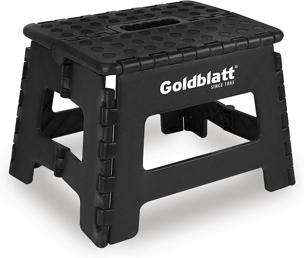 Goldblatt 8.5" Folding Step Stool for Adults and Kids, Lightweight Heavy-Duty Plastic Portable Foldable Stool with Non-Slip Top and Anti-Skid Feet, 300 lbs Capacity, Kitchen & Bathroom, Black