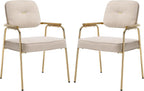 HENGJIANYI Accent Chair Dining Chair Set of 2, Chenille Upholstered Armchair Reading Side Chair, Comfy Living Room Chair with Gold Metal Legs for Bedroom Waiting Room, Beige