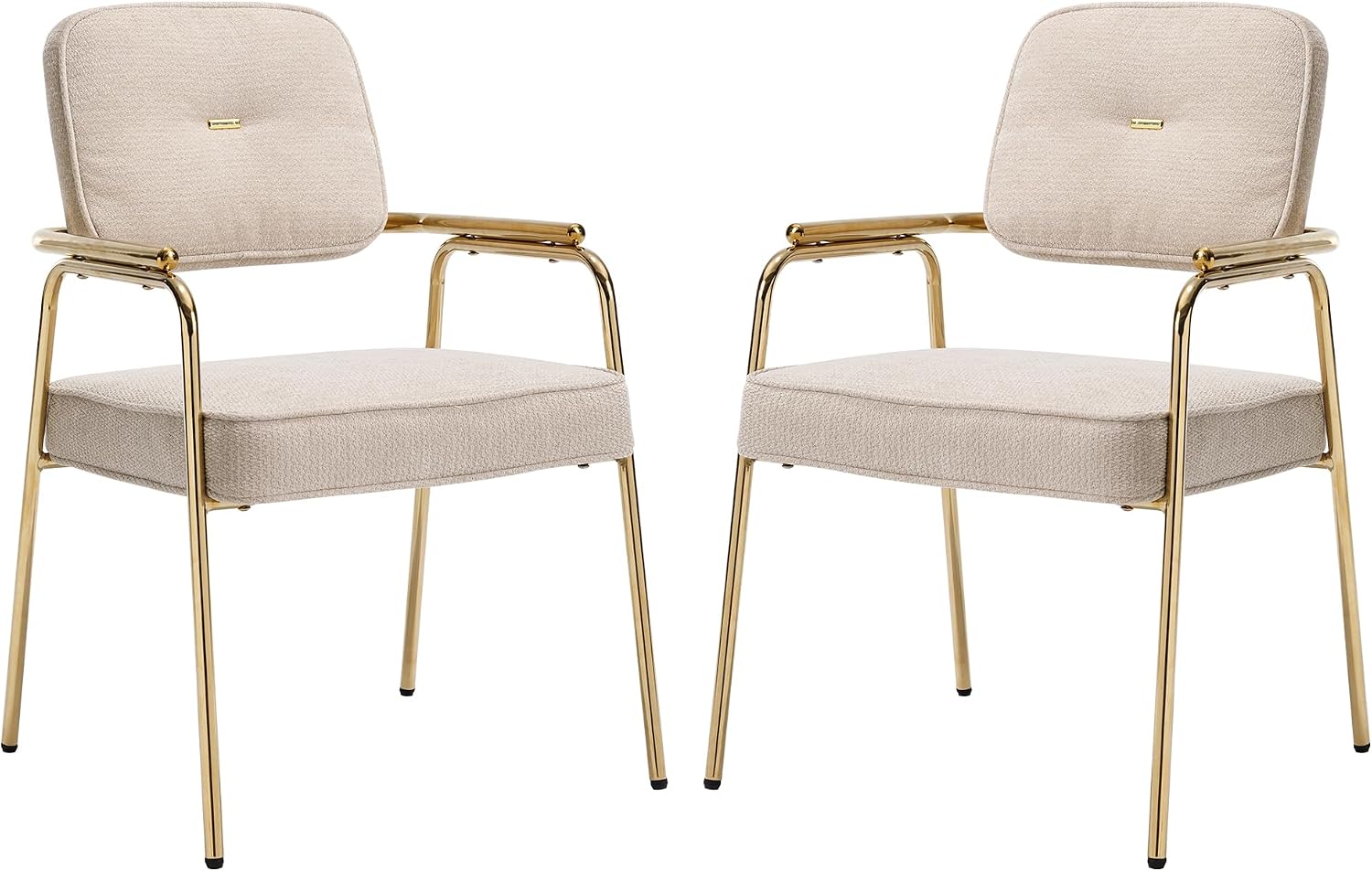 HENGJIANYI Accent Chair Dining Chair Set of 2, Chenille Upholstered Armchair Reading Side Chair, Comfy Living Room Chair with Gold Metal Legs for Bedroom Waiting Room, Beige