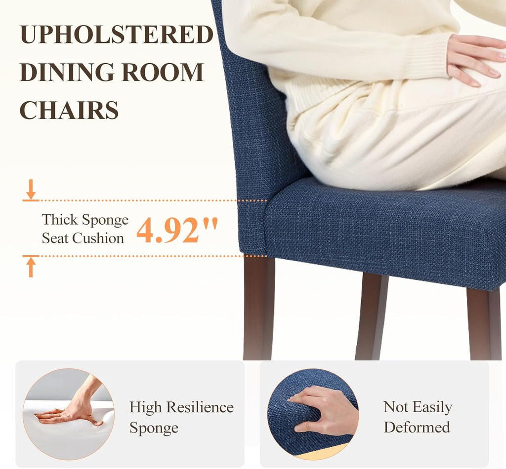 Upholstered Parsons Dining Chairs Set of 4, Modern Dining Room Chairs with Back, Fabric Kitchen Side Chairs with Wood Legs for Dinner Farmhouse Restaurant, Blue