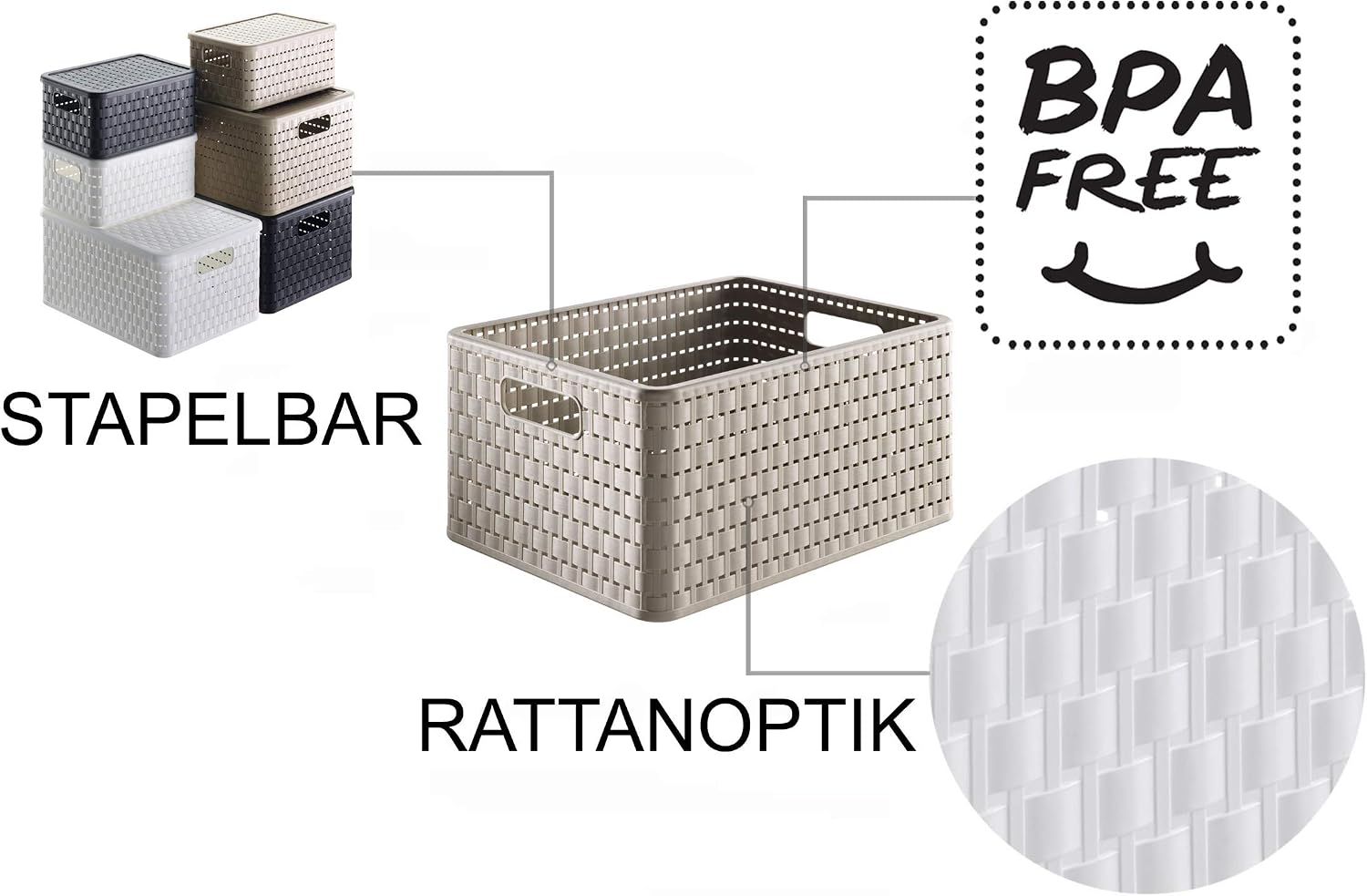 Rotho Country Set of 3 Storage Baskets 18 l, 3 x A4/18l (36,8 x 27,8 x 38,5 cm), Cappuccino