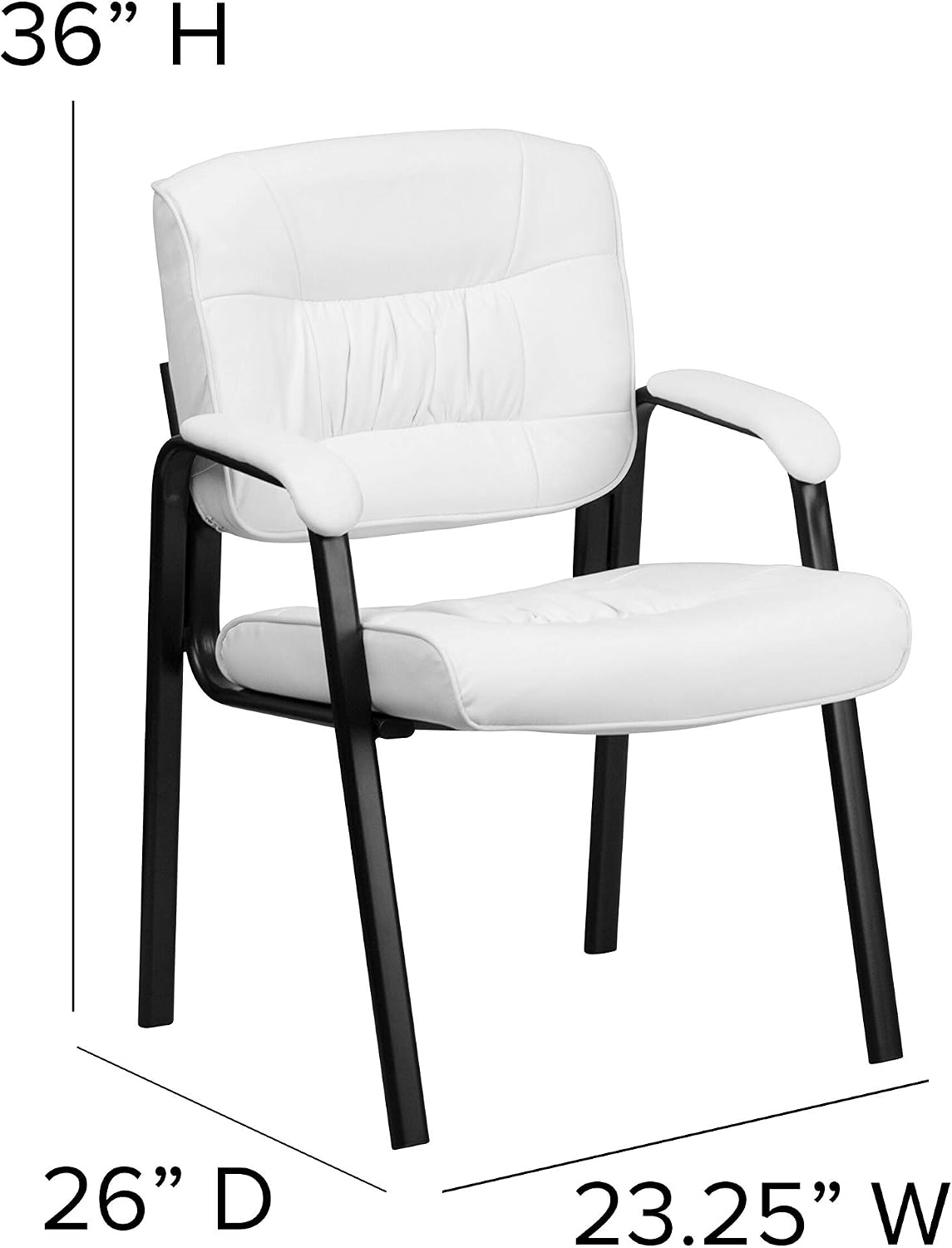 EMMA + OLIVER White LeatherSoft Executive Reception Chair with Black Metal Frame