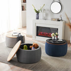 Round Storage Ottoman, 2 in 1 Multifunctional Ottoman, End Table & Footrest Stool with Hidden Storage for Living Room Bedroom Entryway (Navy)