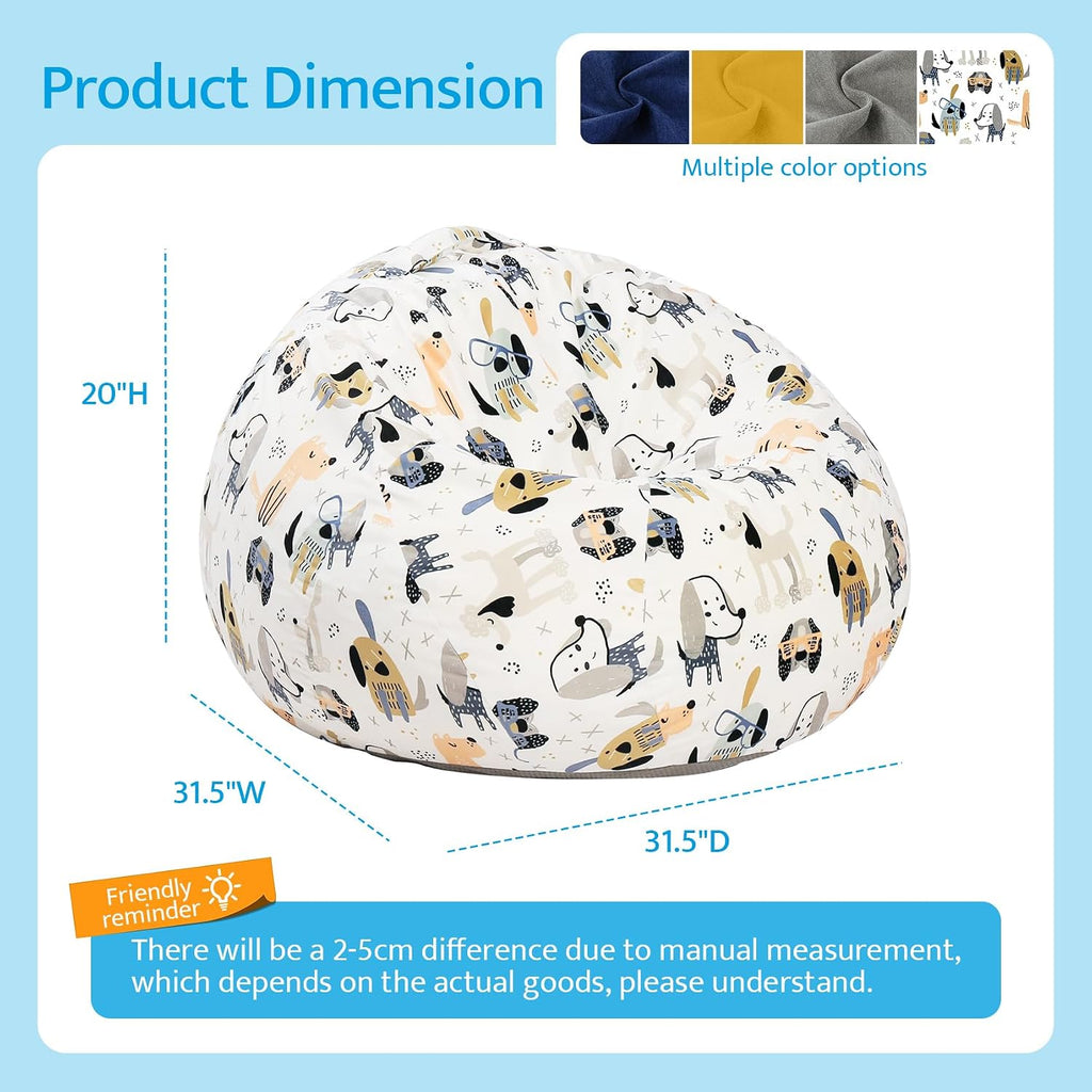 Bean Bag Chair for Kids/Teens with Armrests,2.5FT Round Memory Foam Filled Bean Bag,31.5'D'×31.5'W'×20'H',for Bedroom,Living Room,Reading,Dorm (Chenille-Cartoon)