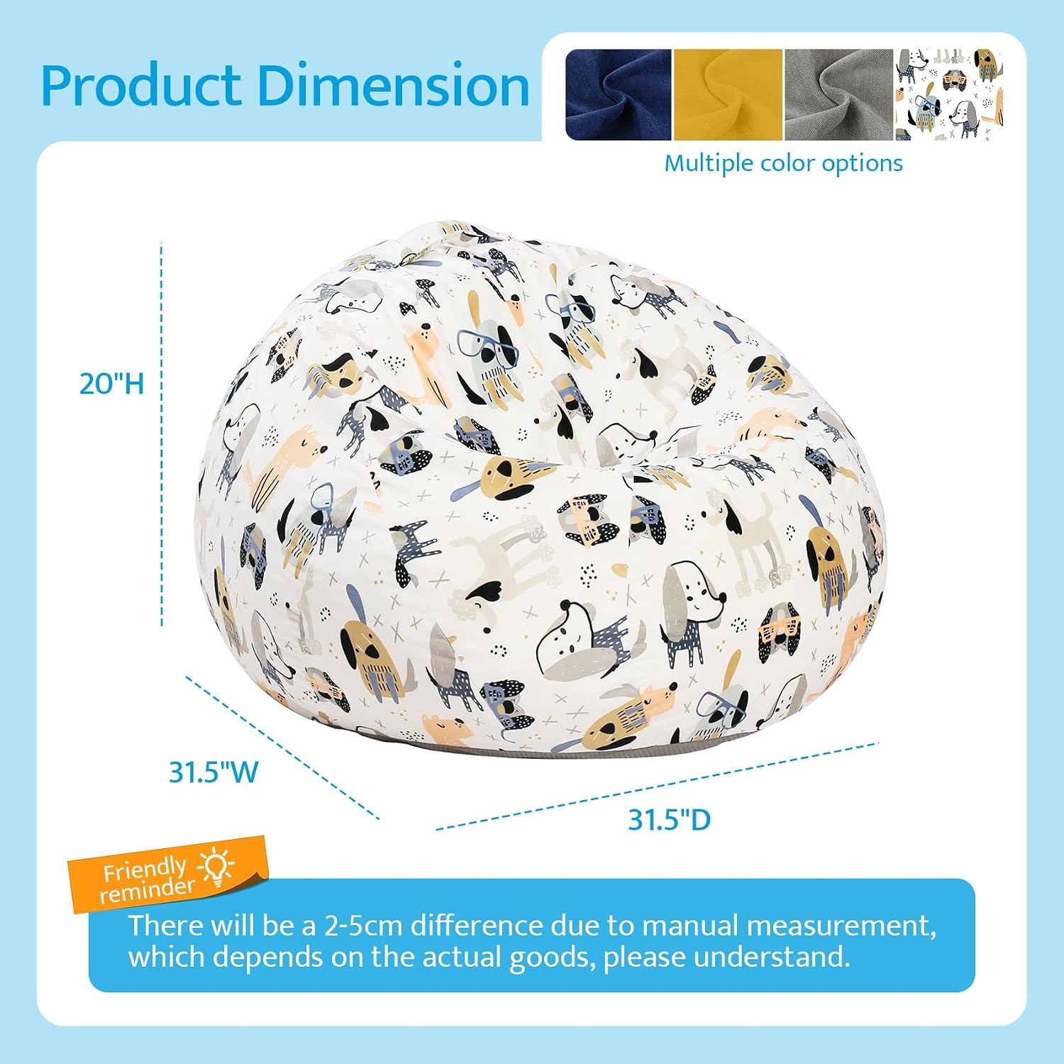 Bean Bag Chair for Kids/Teens with Armrests,2.5FT Round Memory Foam Filled Bean Bag,31.5'D'×31.5'W'×20'H',for Bedroom,Living Room,Reading,Dorm (Chenille-Cartoon)