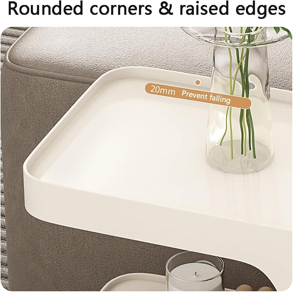 End Table Dorm Side Table Couch Bedside - 3-Layer Nightstand with Wheels for Living Room, Bedroom & Home Office - Versatile Accent Table, Prevents Falling, Portable & Functional