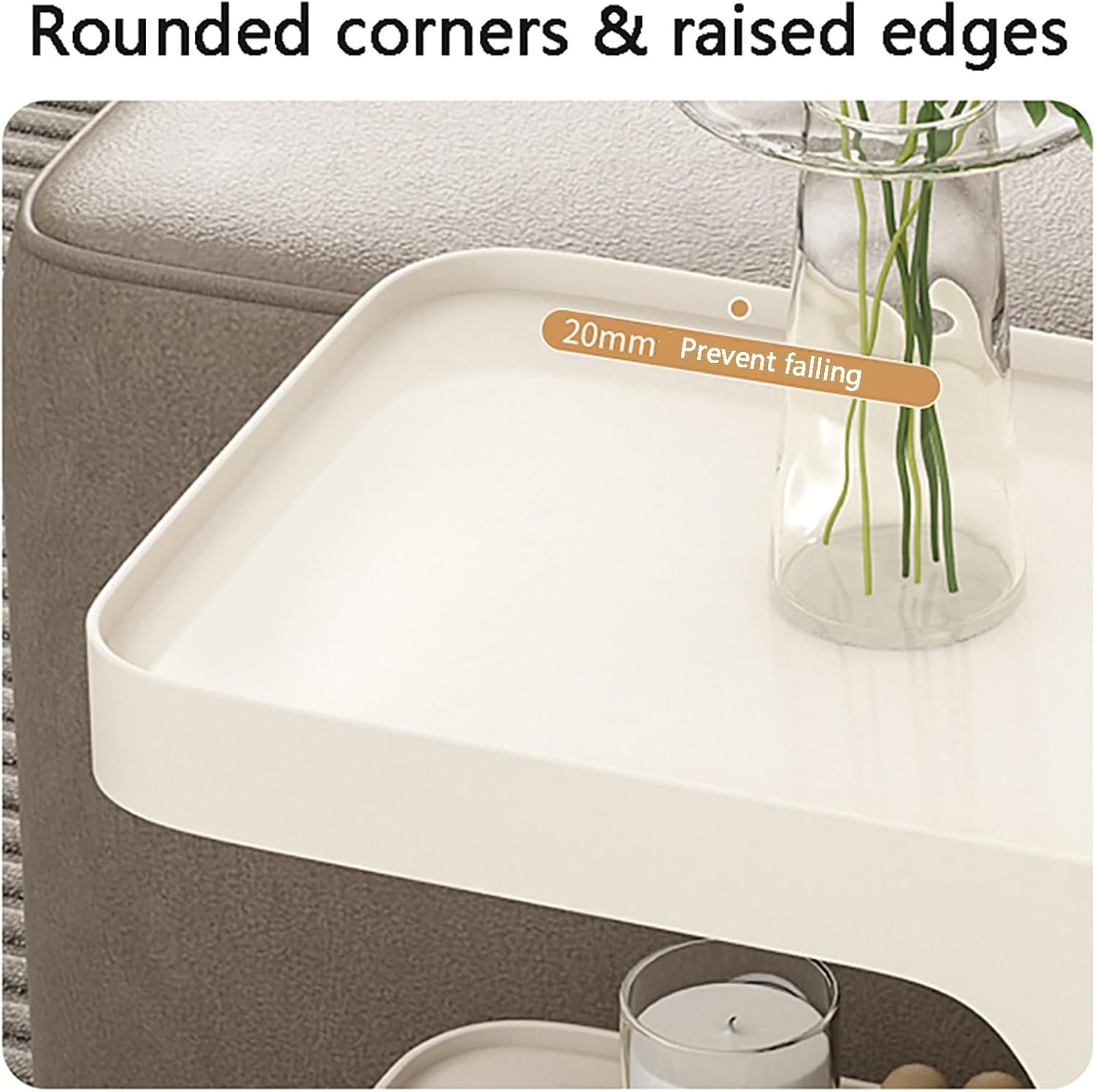 End Table Dorm Side Table Couch Bedside - 3-Layer Nightstand with Wheels for Living Room, Bedroom & Home Office - Versatile Accent Table, Prevents Falling, Portable & Functional